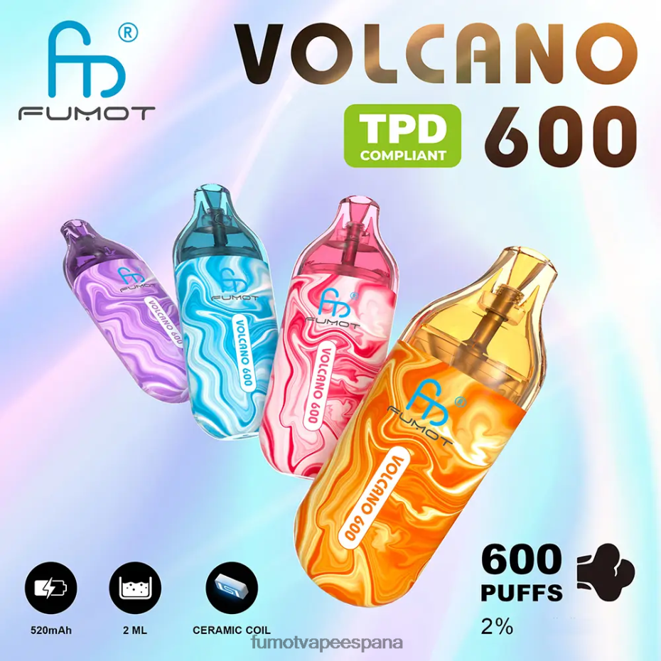 Fumot Volcano Vape desechable compatible con 600 tpd - 2 ml (juego de 3 piezas) hielo de uva Fumot factory 2TBVR0298